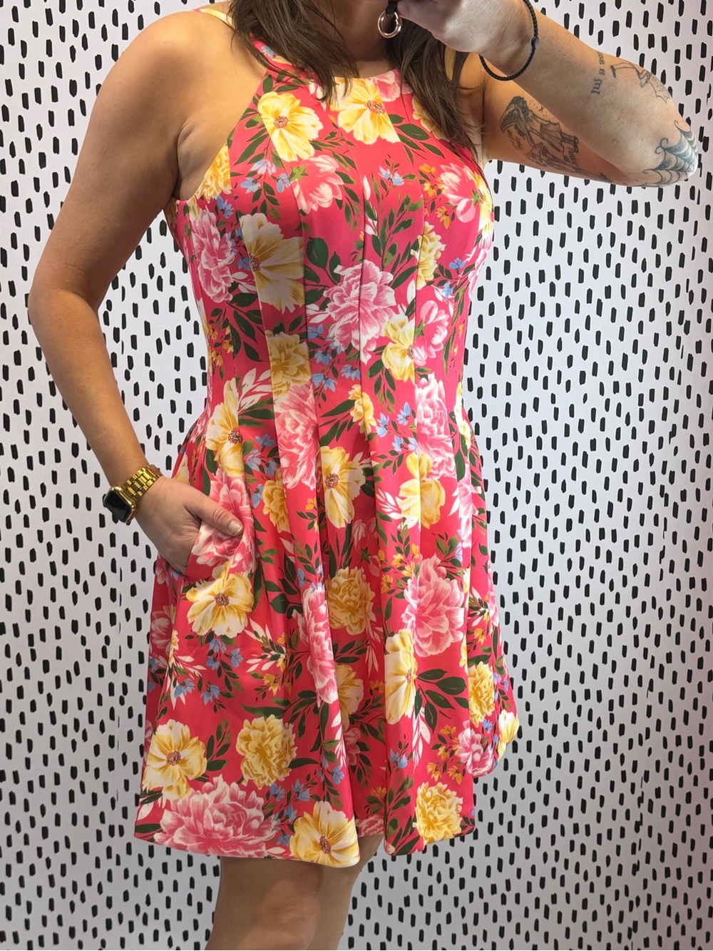 Vince Camuto Womens Pink Floral Print Fit & Flare Dress size 8